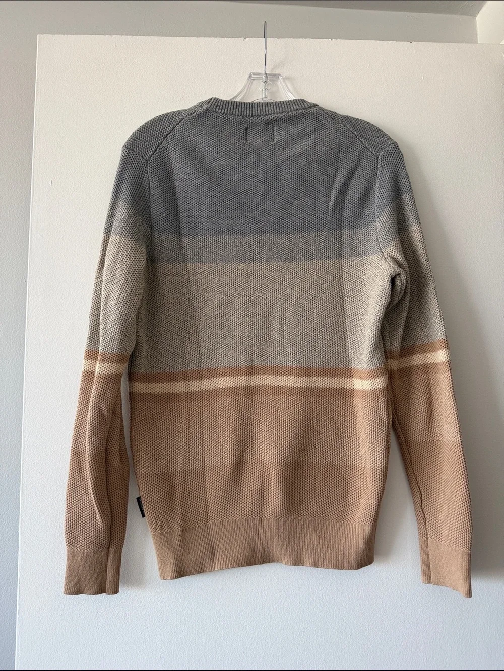 Ben Sherman Men's Colorblock Knit Crewneck Sweater Gray Tan Striped Small